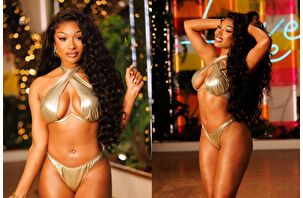 Megan Thee Stallion, 'Love Island'a metalik altın renkli bikinisiyle katıldı