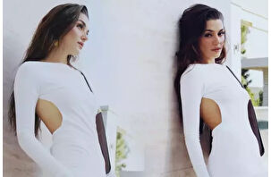 Hande Erçel'in sırt dekolteli beyaz şıklığı