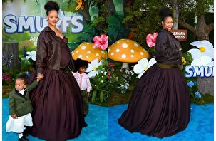 Rihanna çocuklarıyla birlikte Los Angeles'ta 'Şirinler'in  galasına katıldı