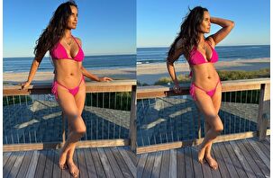 TV yıldızı 54 yaşındaki Padma Lakshmi, Hamptons'ta tatilde
