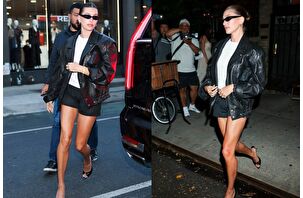 Hailey Bieber, New York'ta deri ceketiyle akşam yemeğine katıldı