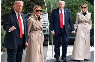 Melania Trump, İngiltere ziyareti sırasında Burberry trençkot, Saint Laurent güneş gözlüğü ve  Christian Dior'dan siyah deri binicilik çizmeleri giydi