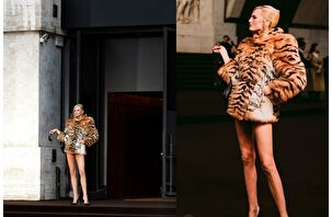 Alex Consani, Gucci'nin Milan Moda Haftası'nın açılışında The Tiger temasıyla yer aldı