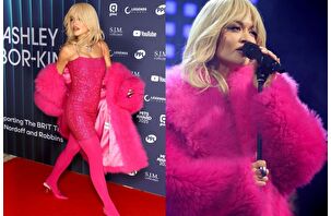 Rita Ora, Londra'daki ödül gecesinde pembe renk stili ile poz verdi