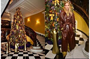 Burberry, kendi kumaşlarından yılbaşı ağacı tasarladı ve tanıtımında Rosie Huntington-Whiteley de yer aldı