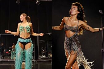 Miley Cyrus, yakında çıkacak olan albümü için Vegas şov kızı kıyafetiyle prova yaptı