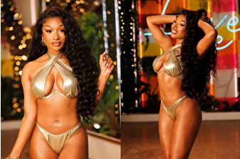 Megan Thee Stallion, 'Love Island'a metalik altın renkli bikinisiyle katıldı