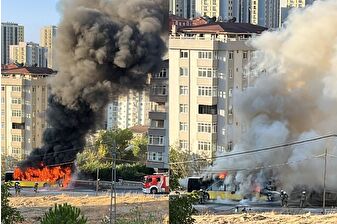 Ümraniye'de içinde yolcuların da bulunduğu İETT otobüsü seyir halindeyken yandı