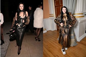 Julia Fox, British Vogue'un moda partisine Dilara Fındıkoğlu imzalı siyah deri korse elbiseyle geldi