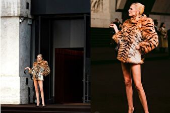 Alex Consani, Gucci'nin Milan Moda Haftası'nın açılışında The Tiger temasıyla yer aldı