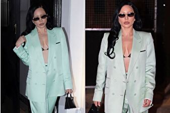 Lady Gaga, koyu renk tarzının haricinde Tom Ford by Haider Ackermann pastel mint tonu takımıyla şaşırttı