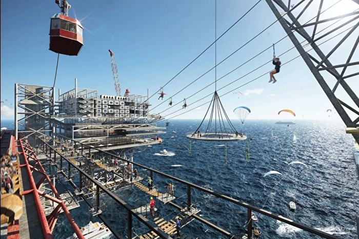 Terk edilmiş petrol platformu üzerine kurulan dünyanın ilk açık deniz adrenalin ve macera merkezi The RIG, Suudi Arabistan'da açılıyor