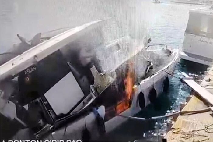 Bodrum Marina'daki patlama anı güvenlik kameralarına yansıdı