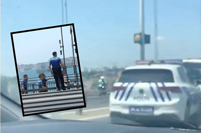 Elinde silahla köprüye çıktı, trafik durdu