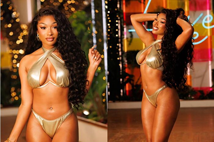 Megan Thee Stallion, 'Love Island'a metalik altın renkli bikinisiyle katıldı