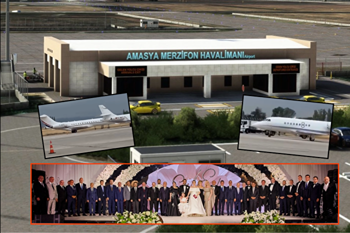 Jetler indi, apron doldu: Sosyetenin akın ettiği Ahlatcı ve Engin ailelerinin düğünü için Merzifon Havalimanı VIP terminale döndü