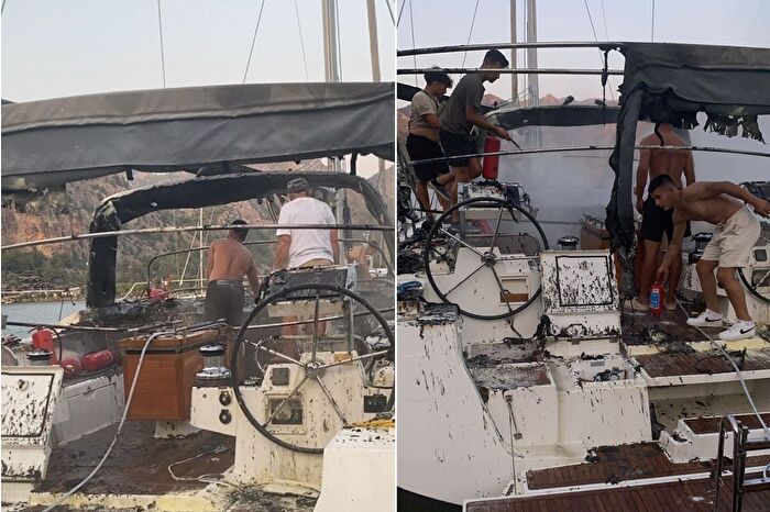 Marmaris'te lüks yelkenli tekne alevlere teslim oldu