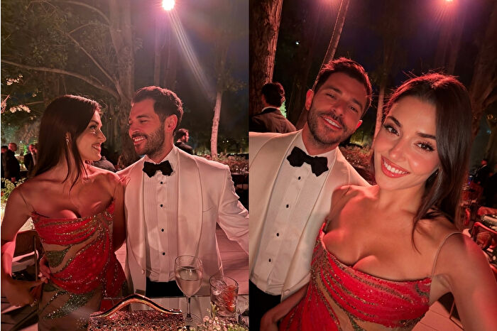 Hande Erçel - Hakan Sabancı çifti ünlü modacı Elie Saab'ın oğlunun düğününde