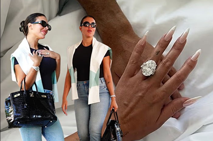 Cristiano Ronaldo'nun nişanlısı Georgina Rodriguez pırlanta yüzüğünü göstermeye doyamadı