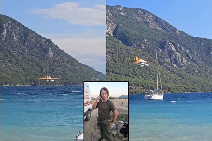 Hasan Bahar,Muğla'da dalgalara aldırmadan denizden aldığı suyla yangına böyle müdahale etmişti