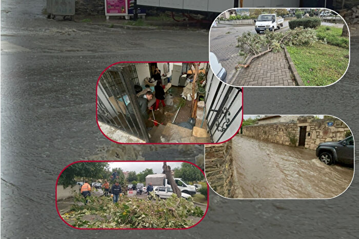 Bodrum’da kanalizasyon hatları taştı, Menteşe’de araçlar yollarda mahsur kaldı, Marmaris’te fırtına yolları kapattı