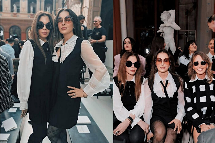 Nevbahar Koç siyah beyaz şıklığıyla Paris'teki bir defileyi en önden izledi