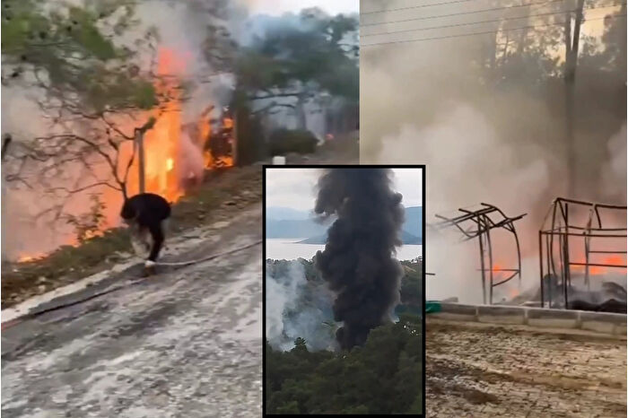 Fethiye'de karavan yangını ormanlık alana sıçradı, ekipler seferber oldu