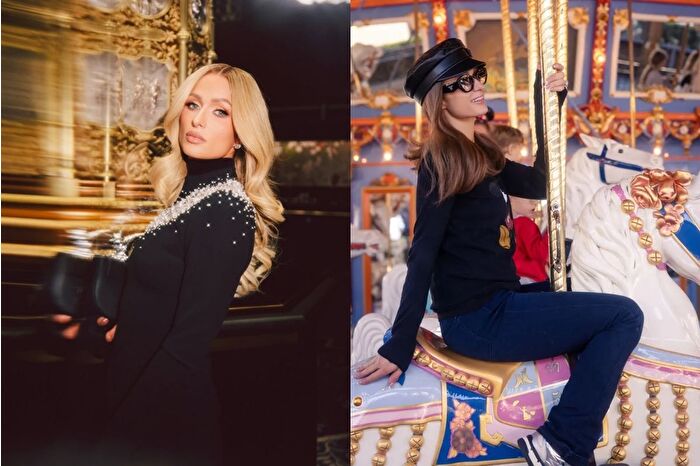 Paris Hilton'un Disneyland'da kahverengi peruklu kamuflajı