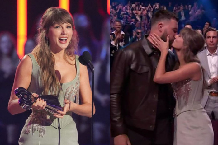 Taylor Swift'ten nişanlısı Travis Kelce'ye ödül öpücüğü