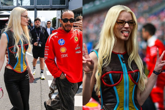 Anya Taylor-Joy, F1 Grand Prix'inde klasik deri kıyafetiyle göz kamaştırdı