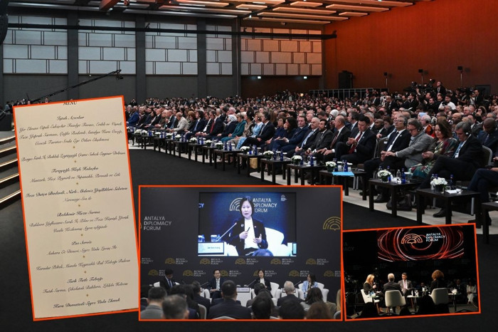Antalya Belek'teki 'Diplomasi Forumu'nda, 'Manda kaymaklı bal kabağı rulosu', 'baklava yufkasına sarılı iç pilav'lı zengin Anadolu menüsü