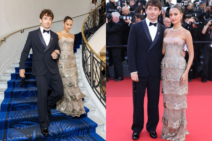 Formula 1 pilotu Charles Leclerc ve eşi Alexandra Leclerc kırmızı halıda