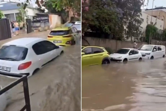 Turizm cenneti Bodrum'da yollar göle döndü, otomobiller su içinde kaldı