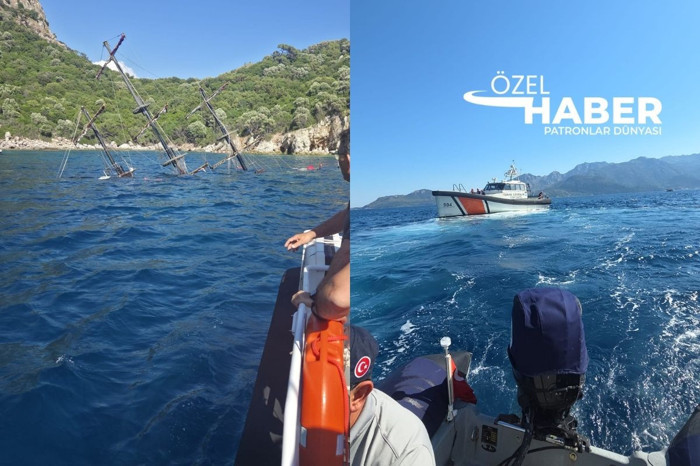Marmaris Akvaryum Koyu'nda gezi teknesi sulara gömüldü, yolcular son anda kurtuldu