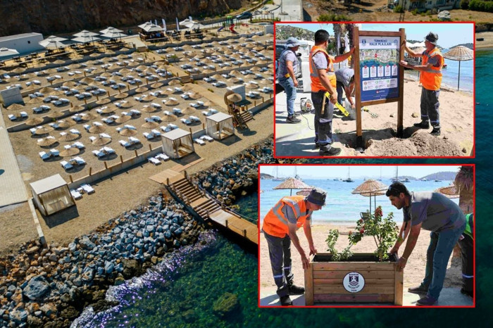 Bodrum’un halk plajlarına begonvilli süsleme