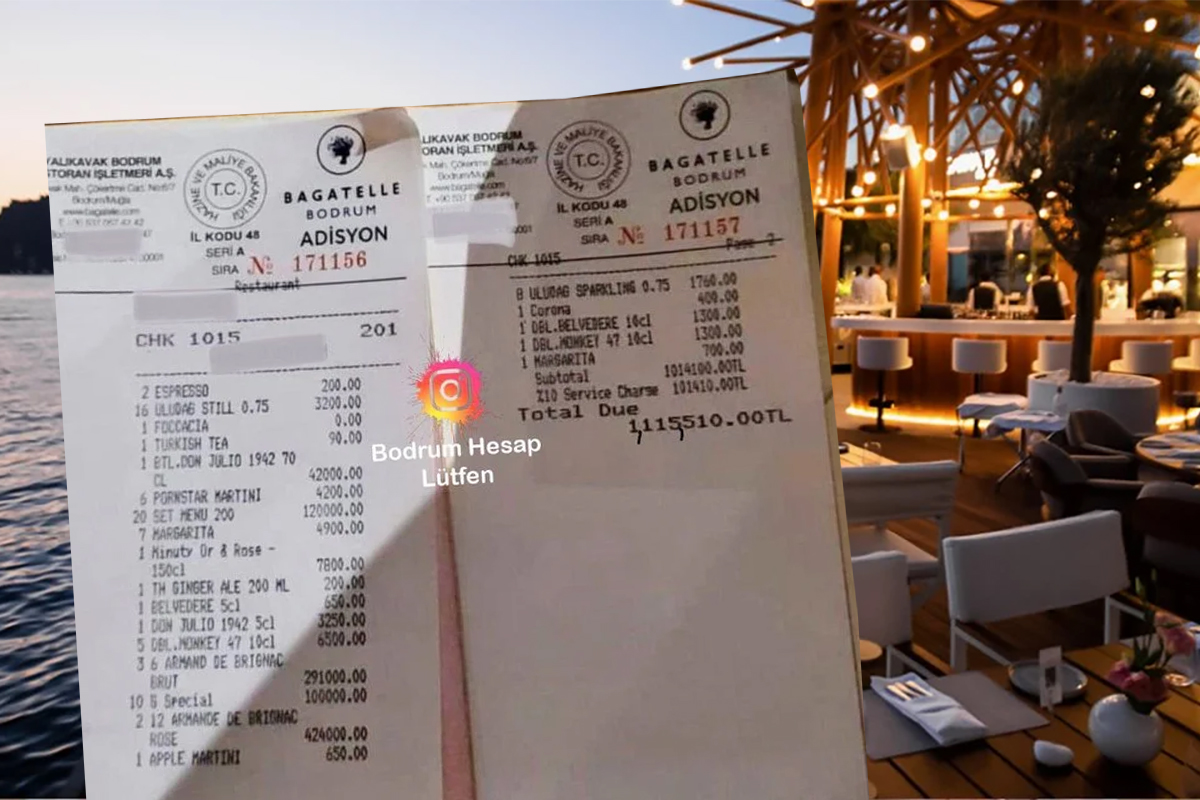 Bodrum'daki 1 milyon 115 bin TL'lik adisyon gündem oldu