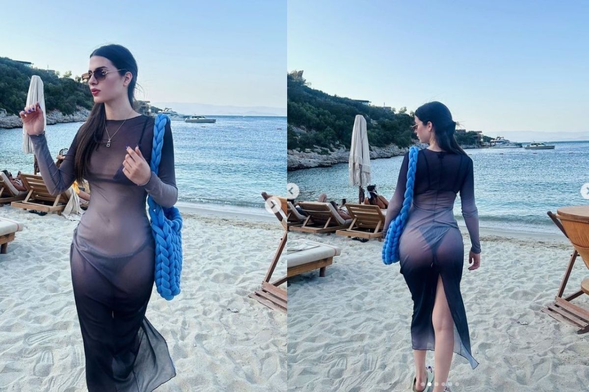 Derin Talu'nun şeffaf pareolu plaj tarz