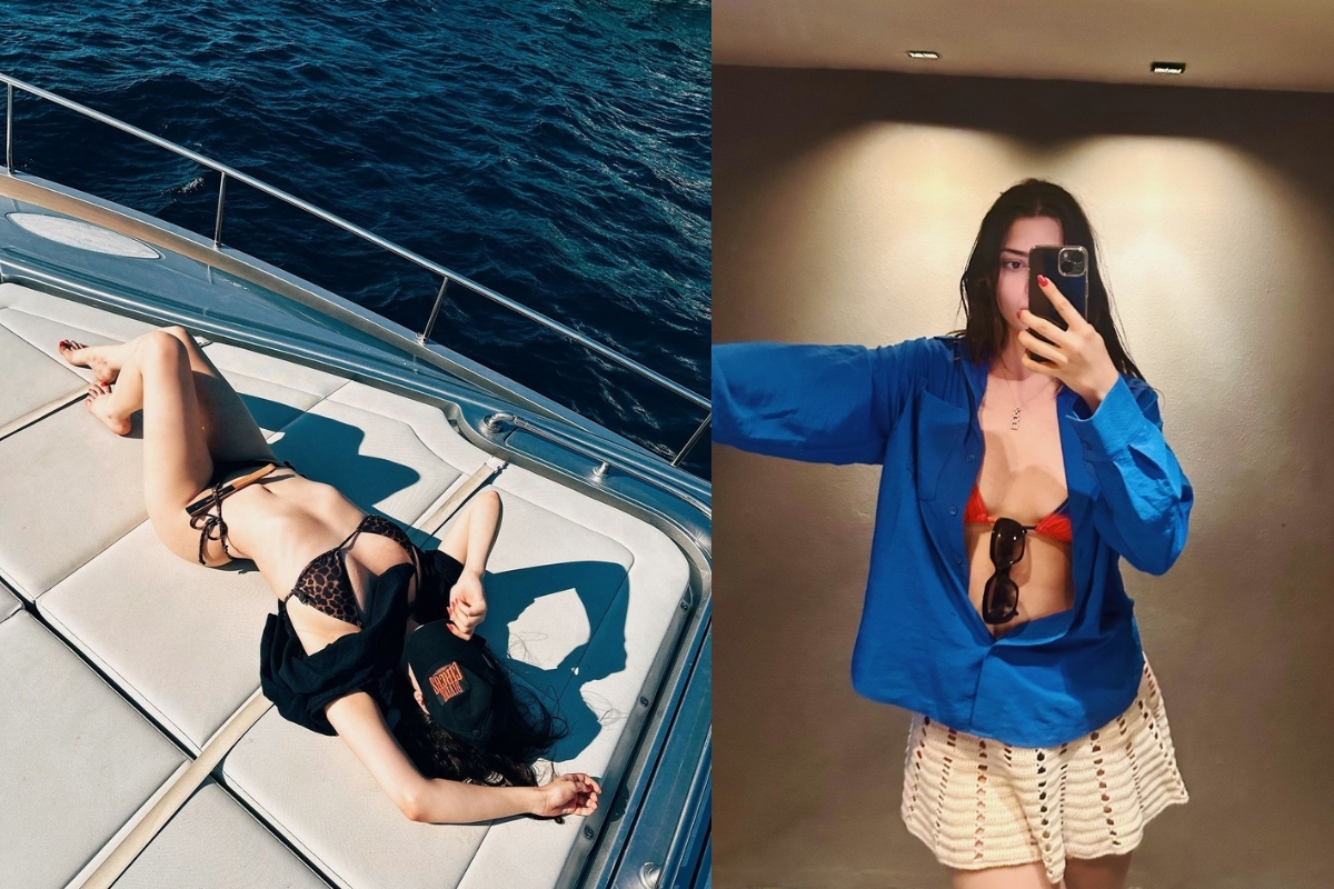 Derin Talu yelpazesini bikinisine taktı, pozunu verdi