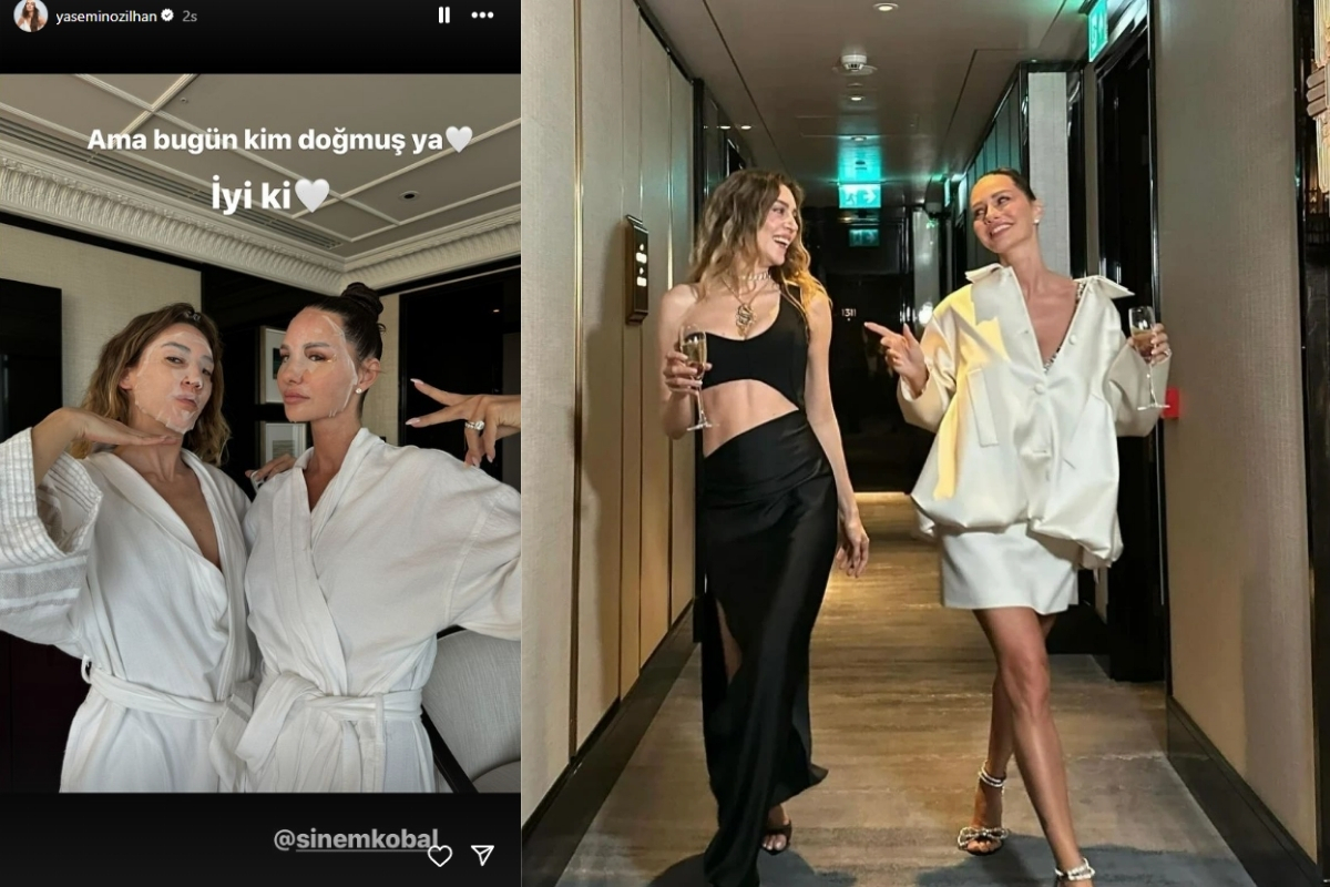 Yasemin Özilhan ve Sinem Kobal'dan maskeli poz