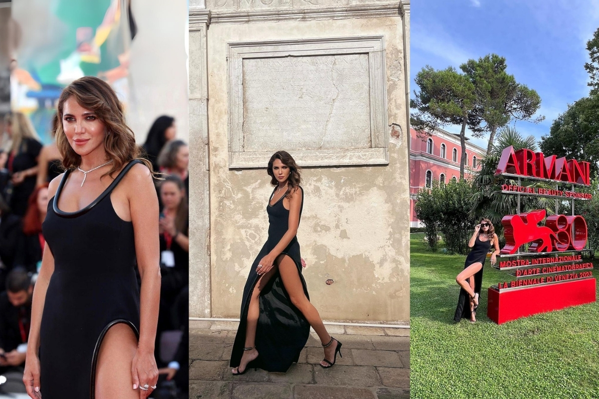 Yasemin Öğün'ün Venedik öncesi derin yırtmaçlı elbisesiyle boy gösterdi