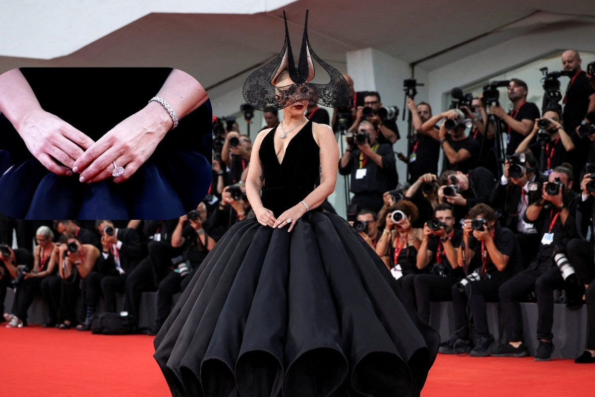 Lady Gaga 8 karatlık nişan yüzüğü ile kırmızı halıda