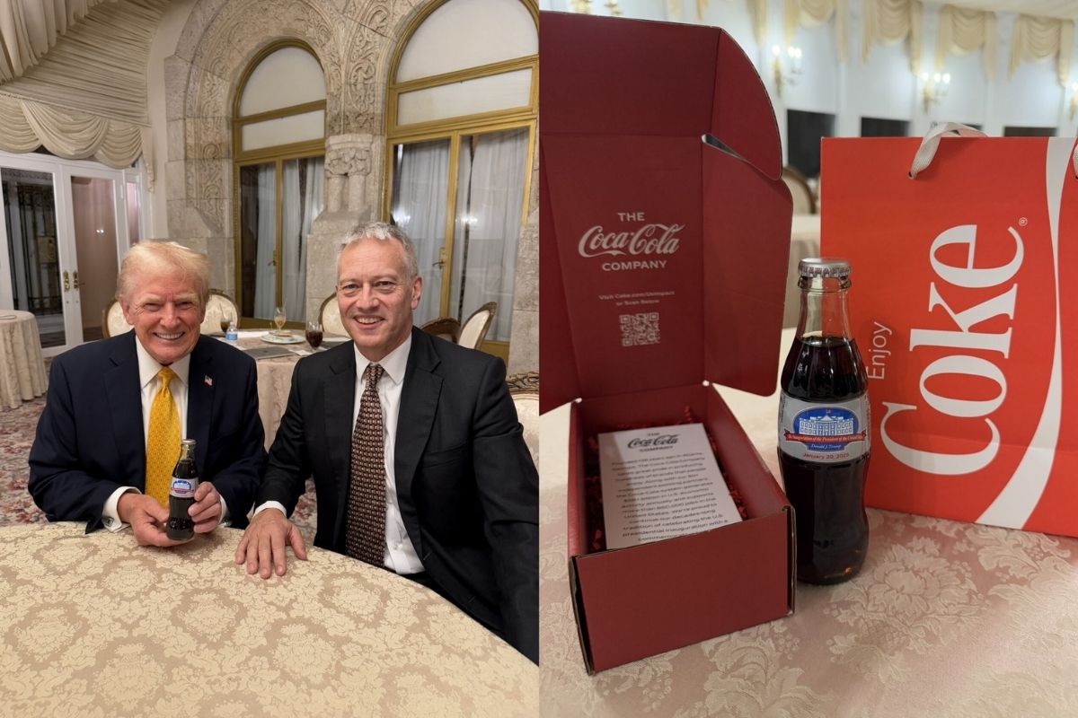 Coca Cola CEO'su James Quincey diyet kola seven Donald Trump'ı ziyaret ederek özel tasarlanmış şişe hediye etti