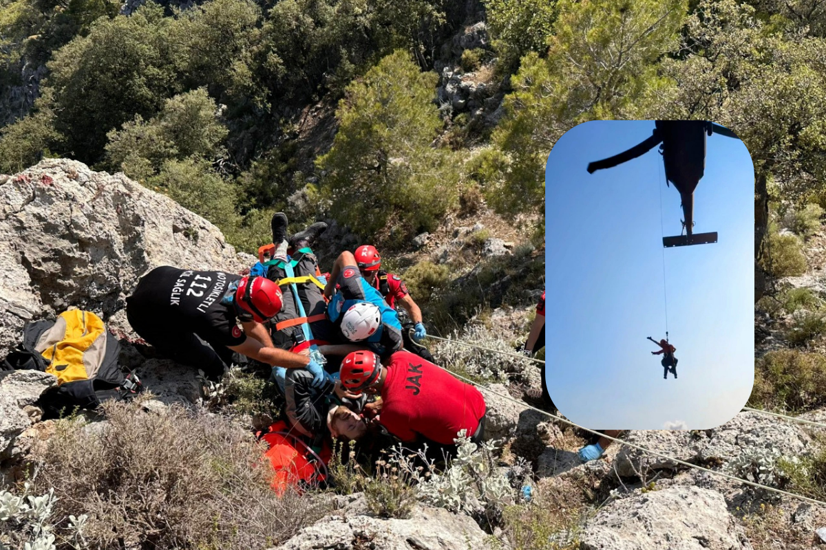 Babadağ’dan atlayan Belaruslu paraşütçü rüzgar nedeniyle kayalıklara düşünce helikopterle kurtarıldı