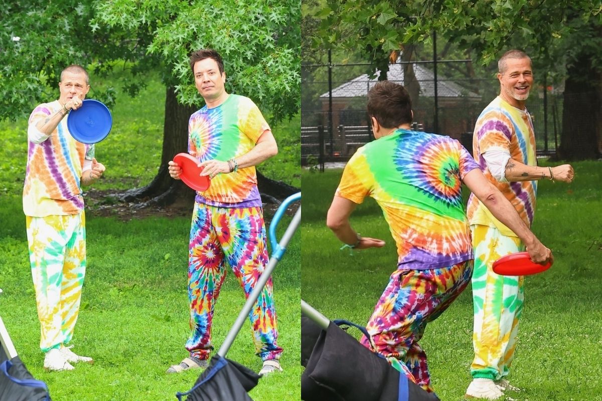Brad Pitt ve Jimmy Fallon, Uptown Manhattan'daki Jimmy Fallon Show için renkli bir skeç çekti