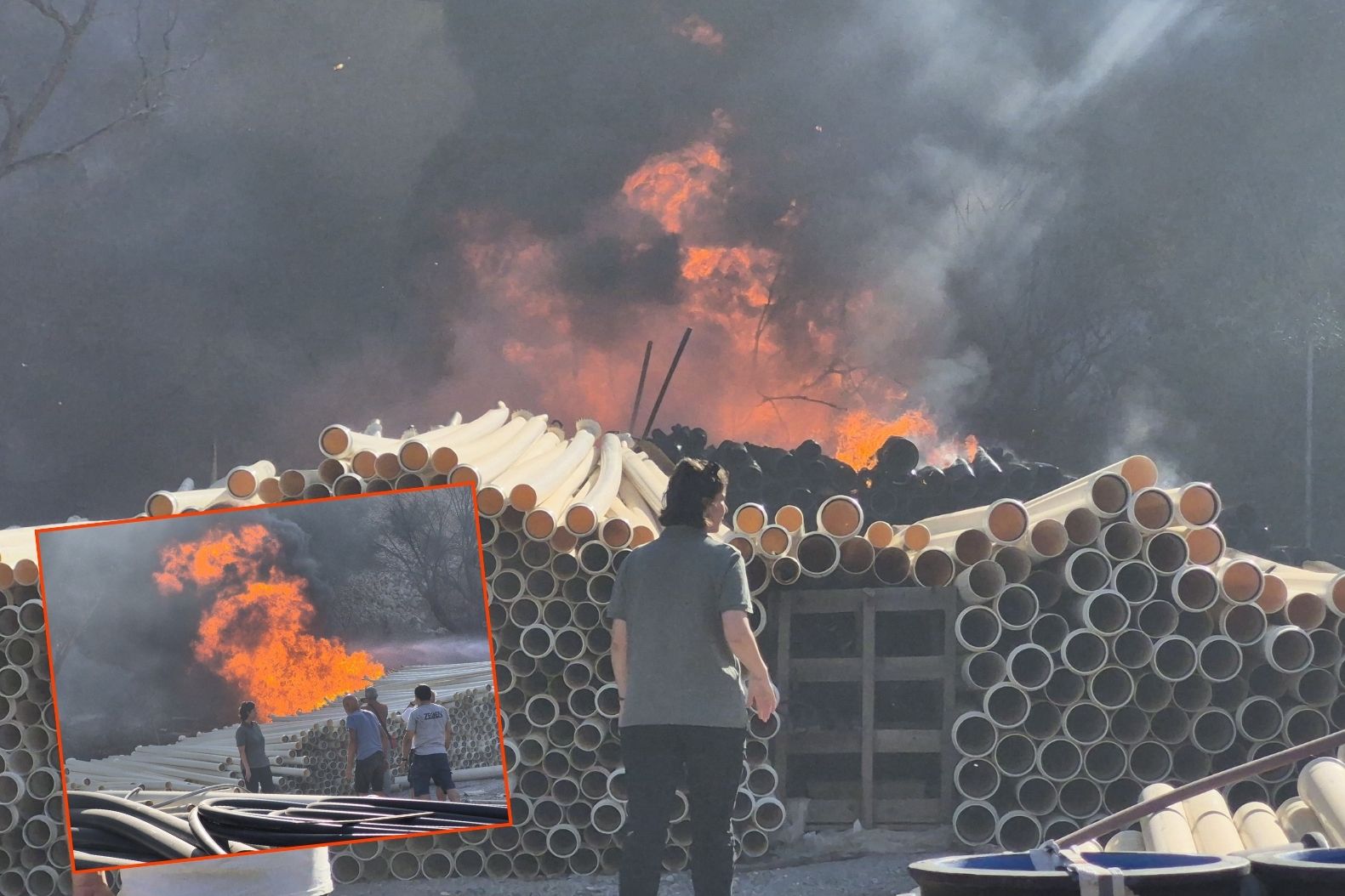 Bodrum'a döşenecek isale boruları yandı