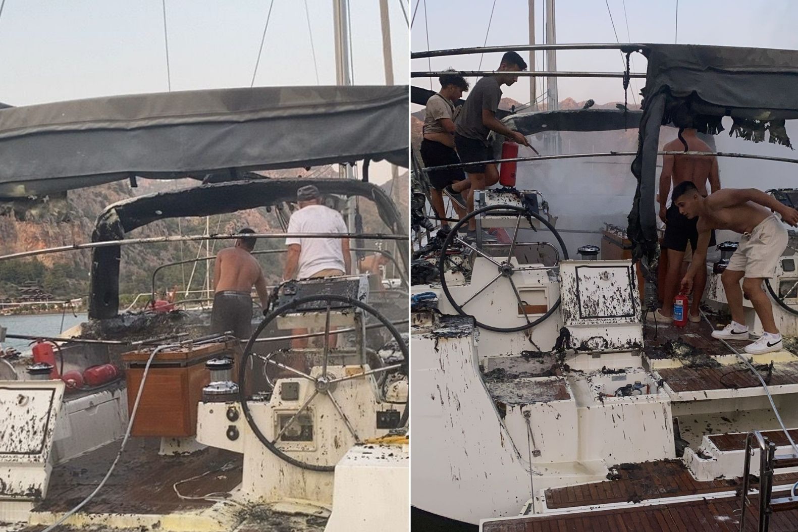Marmaris'te lüks yelkenli tekne alevlere teslim oldu
