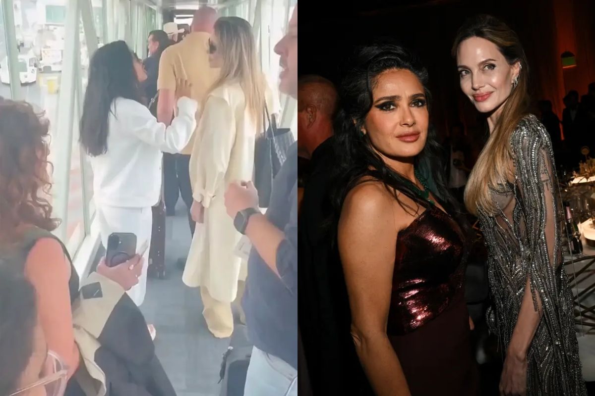 Angelina Jolie ve Salma Hayek, Mexico City'de yolcular arasında uçağa binerken görüldü