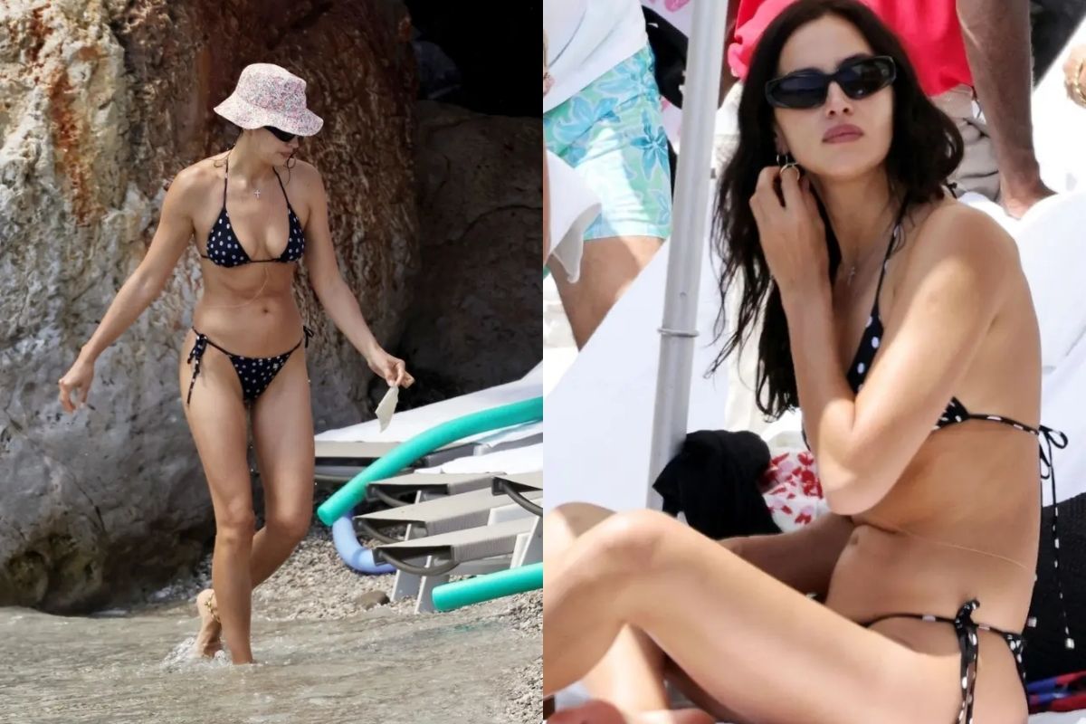 Irina Shayk, Capri'deki plaj günü için trend puantiyeli bikini giydi