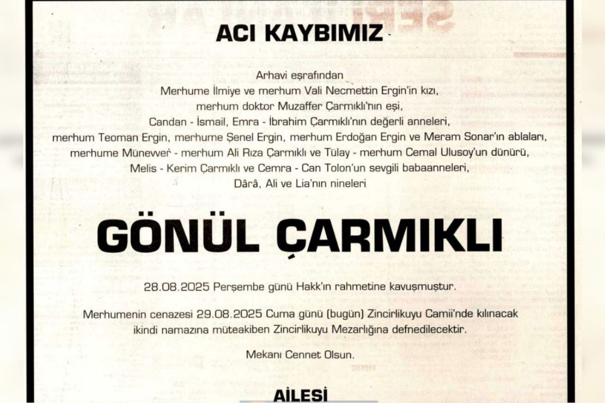 İsmail Çarmıklı ve İbrahim Çarmıklı’nın annesi Gönül Çarmıklı hayatını kaybetti