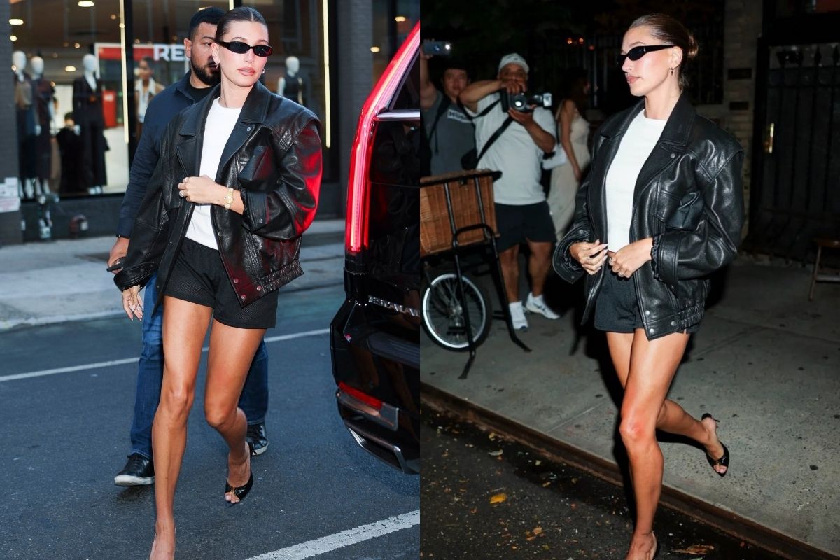 Hailey Bieber, New York'ta deri ceketiyle akşam yemeğine katıldı